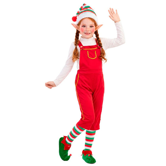 Girls Red Elf Dungarees Costume