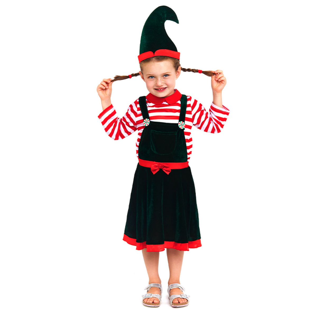 Girls Striped Elf Costume