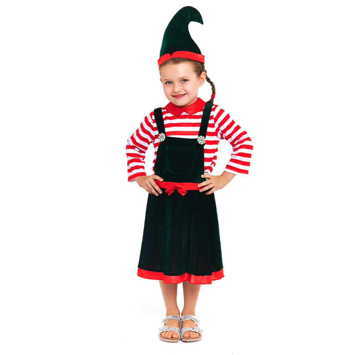 Girls Striped Elf Costume