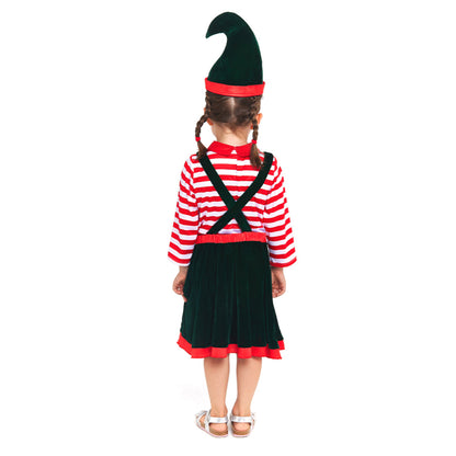 Girls Striped Elf Costume
