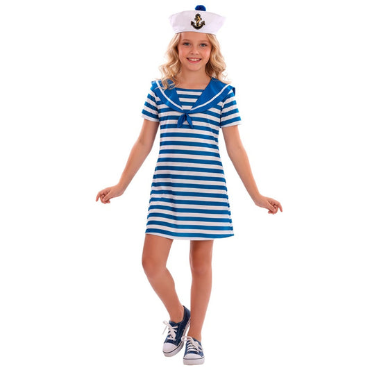 Girls Blue Striped Sailor Costume