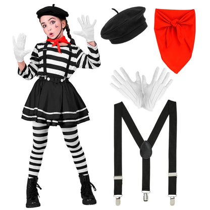 Girls Two Tone Mime Costume