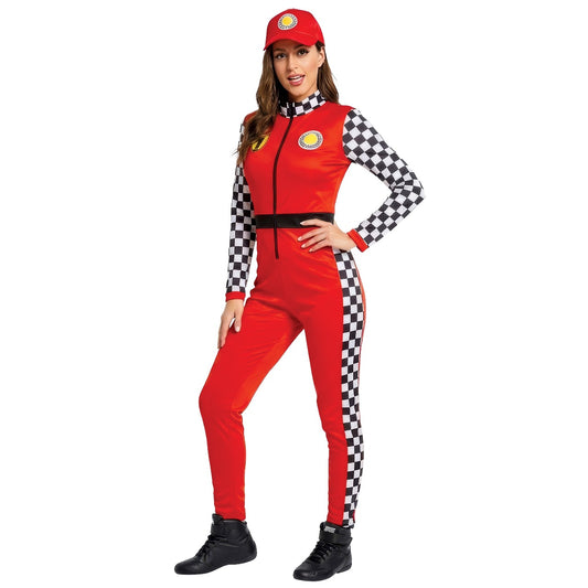 Womens Chequered Formula 1 Racing Driver Costume