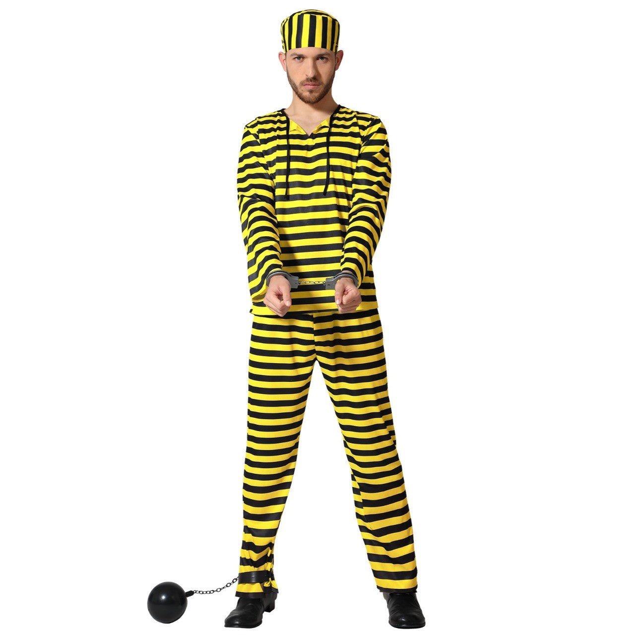 Adult Yellow Striped Prisoner Costume