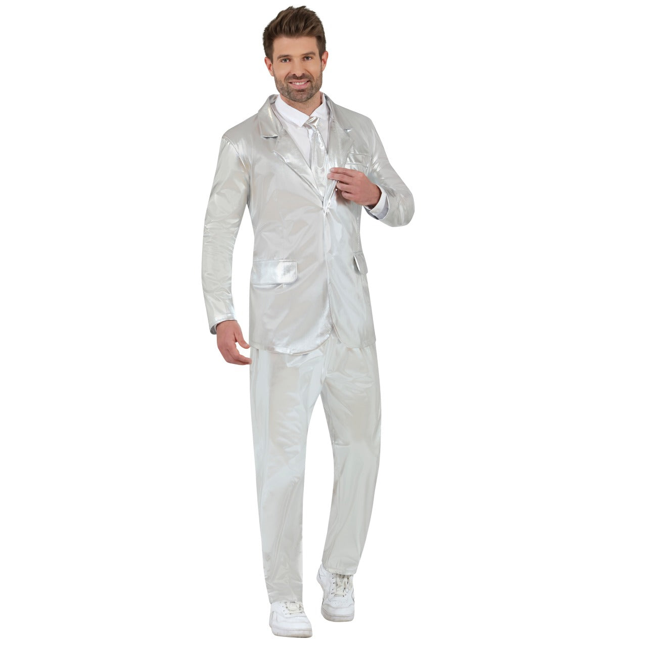Mens Metallic Silver Suit Costume