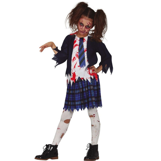 Girls Blue Schoolgirl Zombie Costume