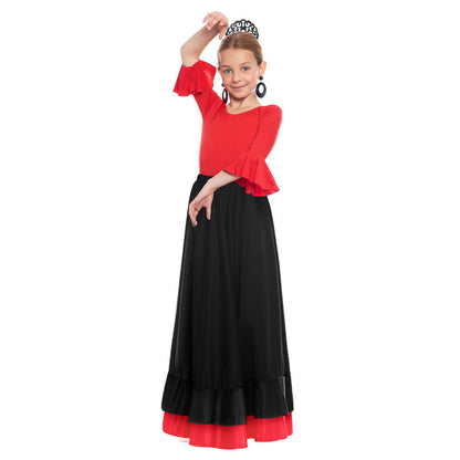 Girls Black Flamenco Skirt with Double Two Tone Flounce