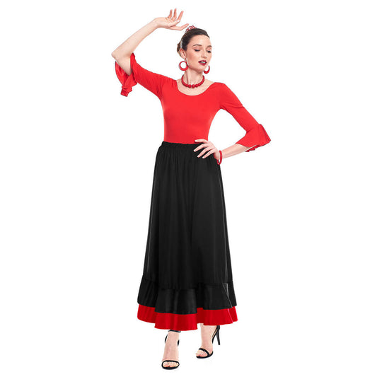 Black Flamenco Skirt with Double Two Tone Flounce