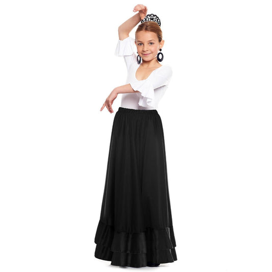 Girls Black Flamenco Skirt with Double Flounce