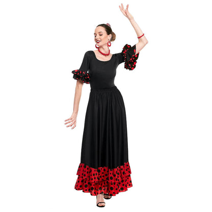 Black Flamenco Skirt with Red Ruffle