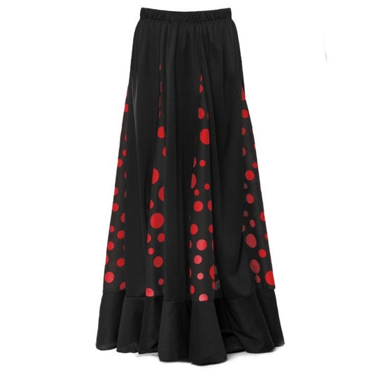 Girls Black and Red Flamenco Skirt with Godets
