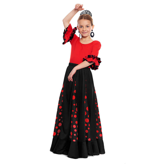 Girls Black and Red Flamenco Skirt with Godets