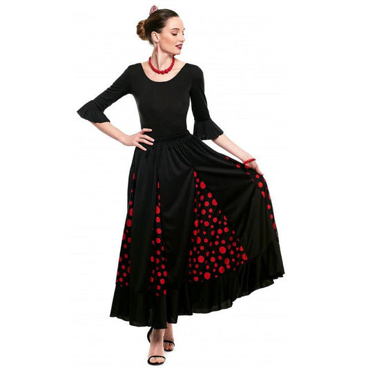 Black and Red Flamenco Skirt with Godets