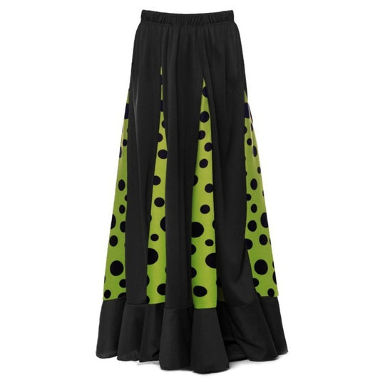 Girls Black and Green Flamenco Skirt with Godets