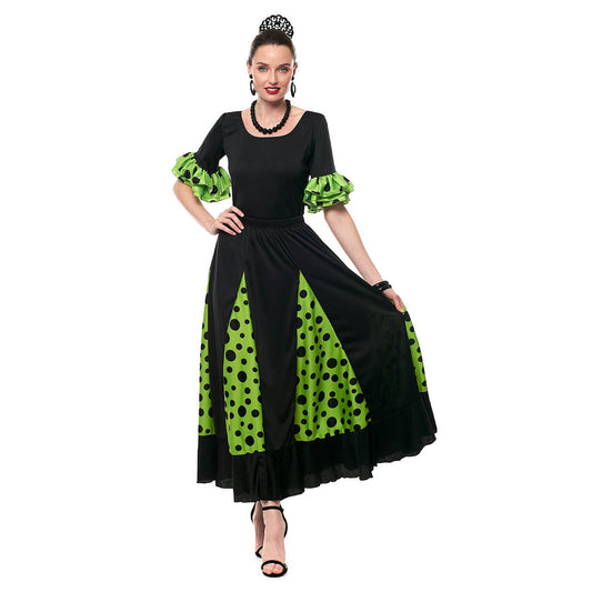 Black and Green Flamenco Skirt with Godets