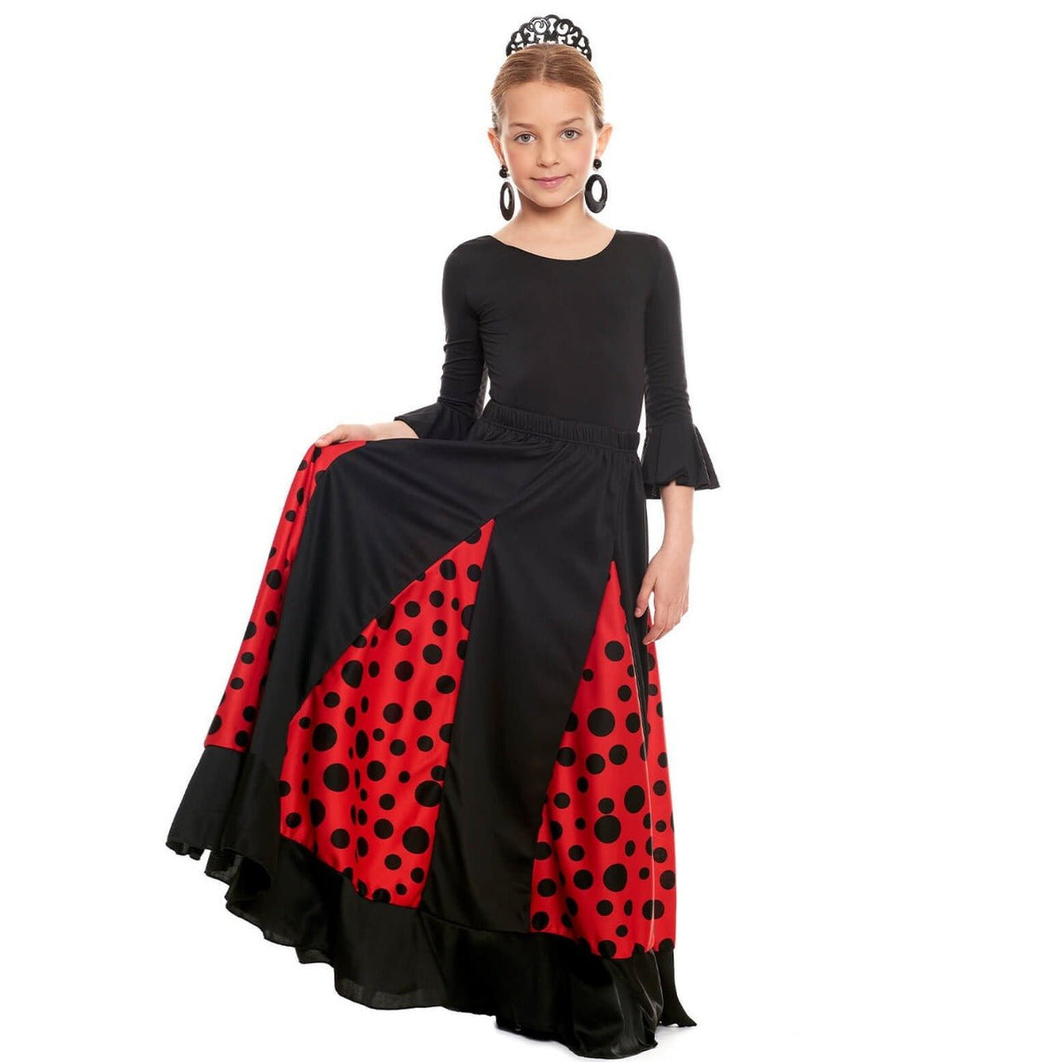 Girls Black Flamenco Skirt with Godets