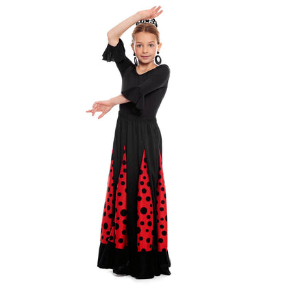 Girls Black Flamenco Skirt with Godets