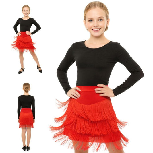Girls Red Fringe Skirt 