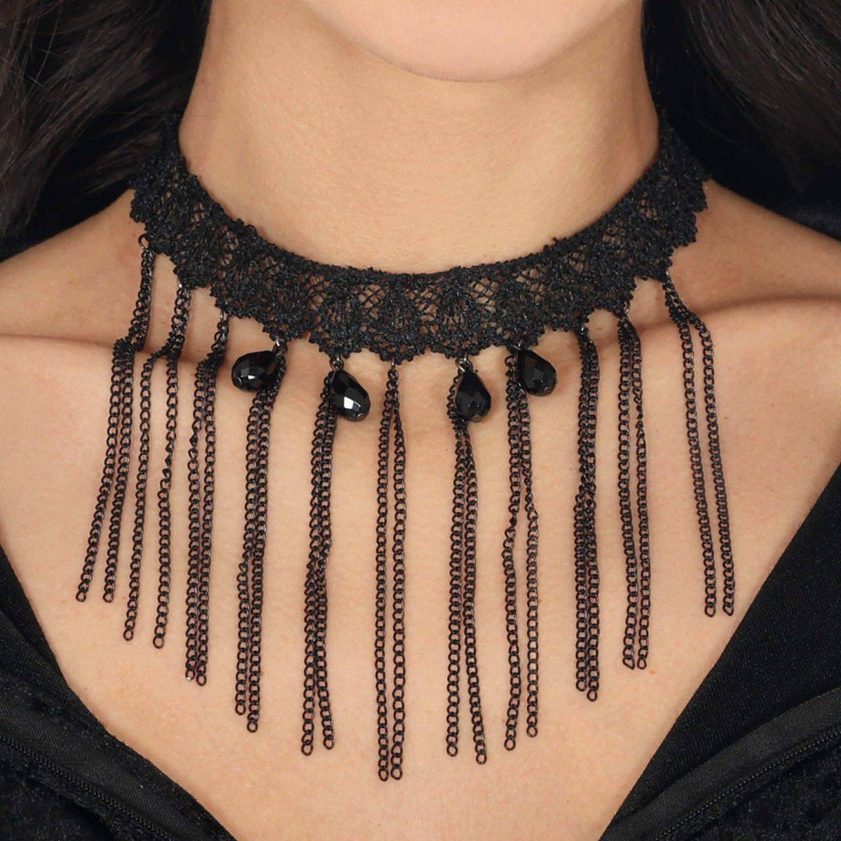 Gothic Lace Choker with Chains