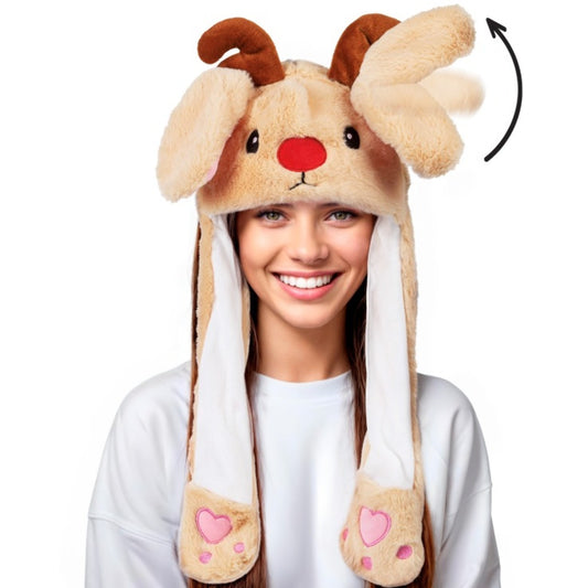Reindeer Cap with Moving Ears and Light