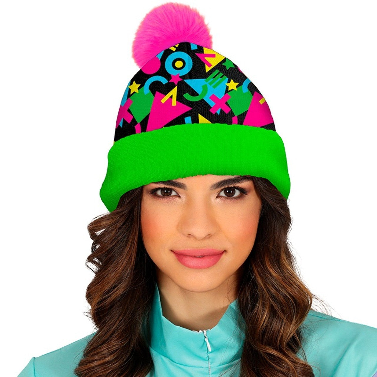 Pink and Green Wool Beanie