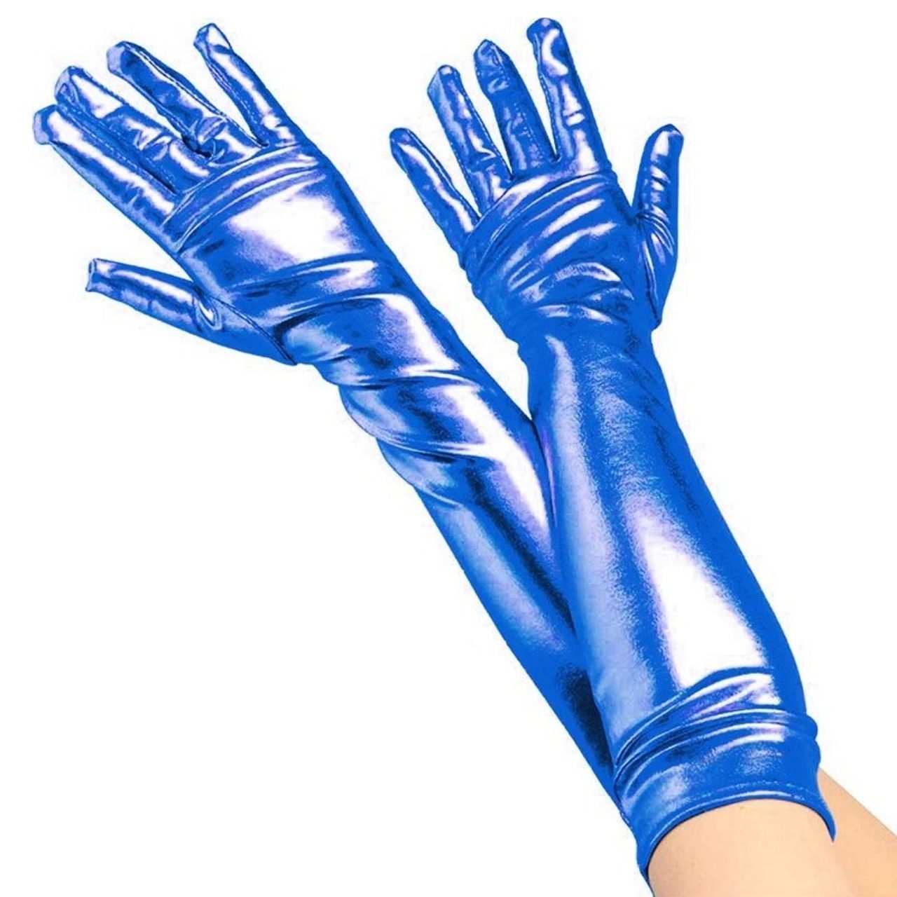 Long Blue Metallic Gloves