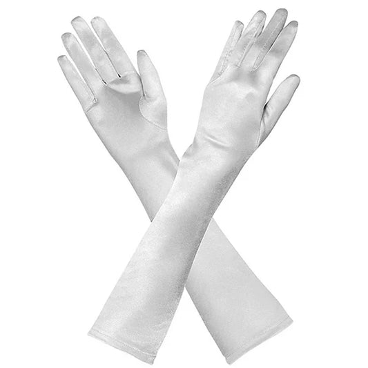 Long White Satin Gloves
