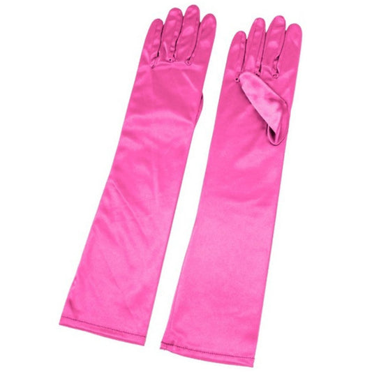 Long Fuchsia Satin Gloves