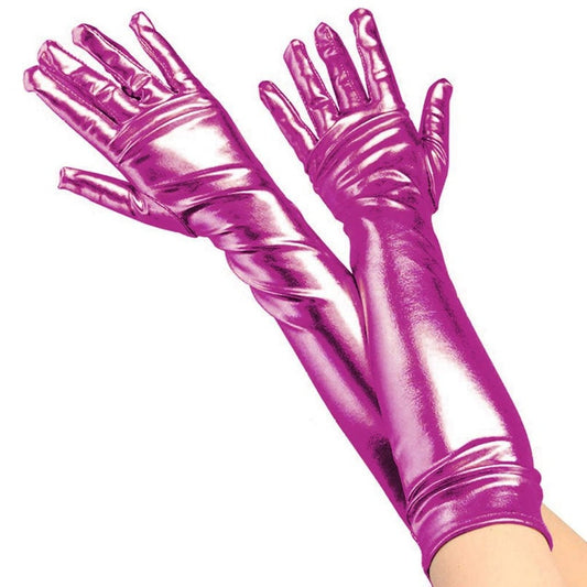 Long Fuchsia Metallic Gloves