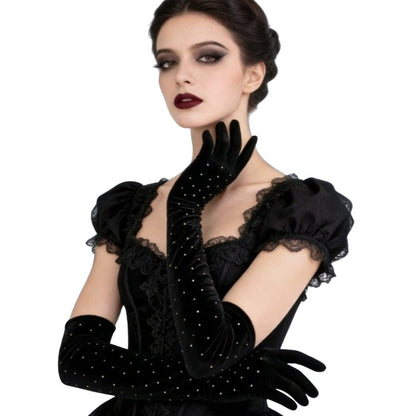 Long Black Gloves with Stones