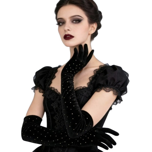 Long Black Gloves with Stones