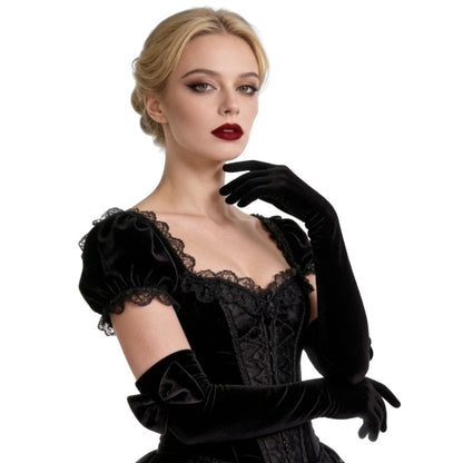 Long Black Velvet Gloves