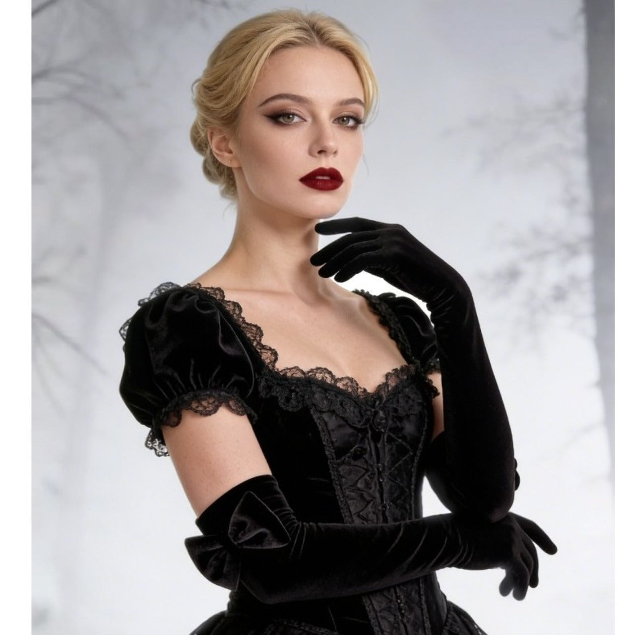 Long Black Velvet Gloves