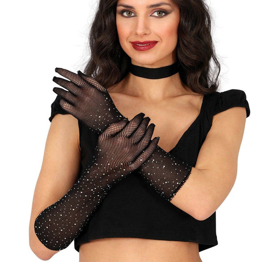 Long Fishnet Gloves with Rhinestones