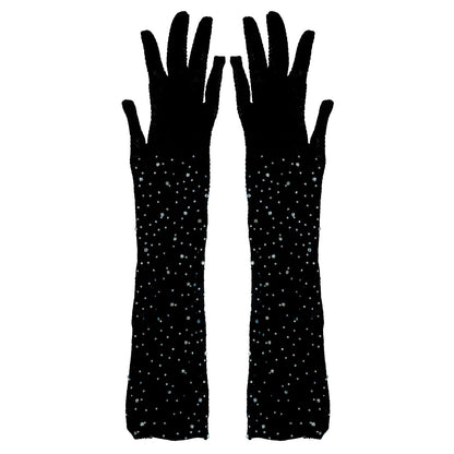 Long Fishnet Gloves with Rhinestones