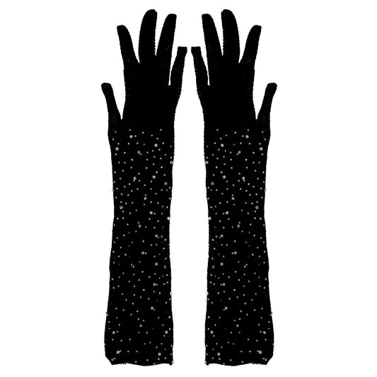 Long Fishnet Gloves with Rhinestones