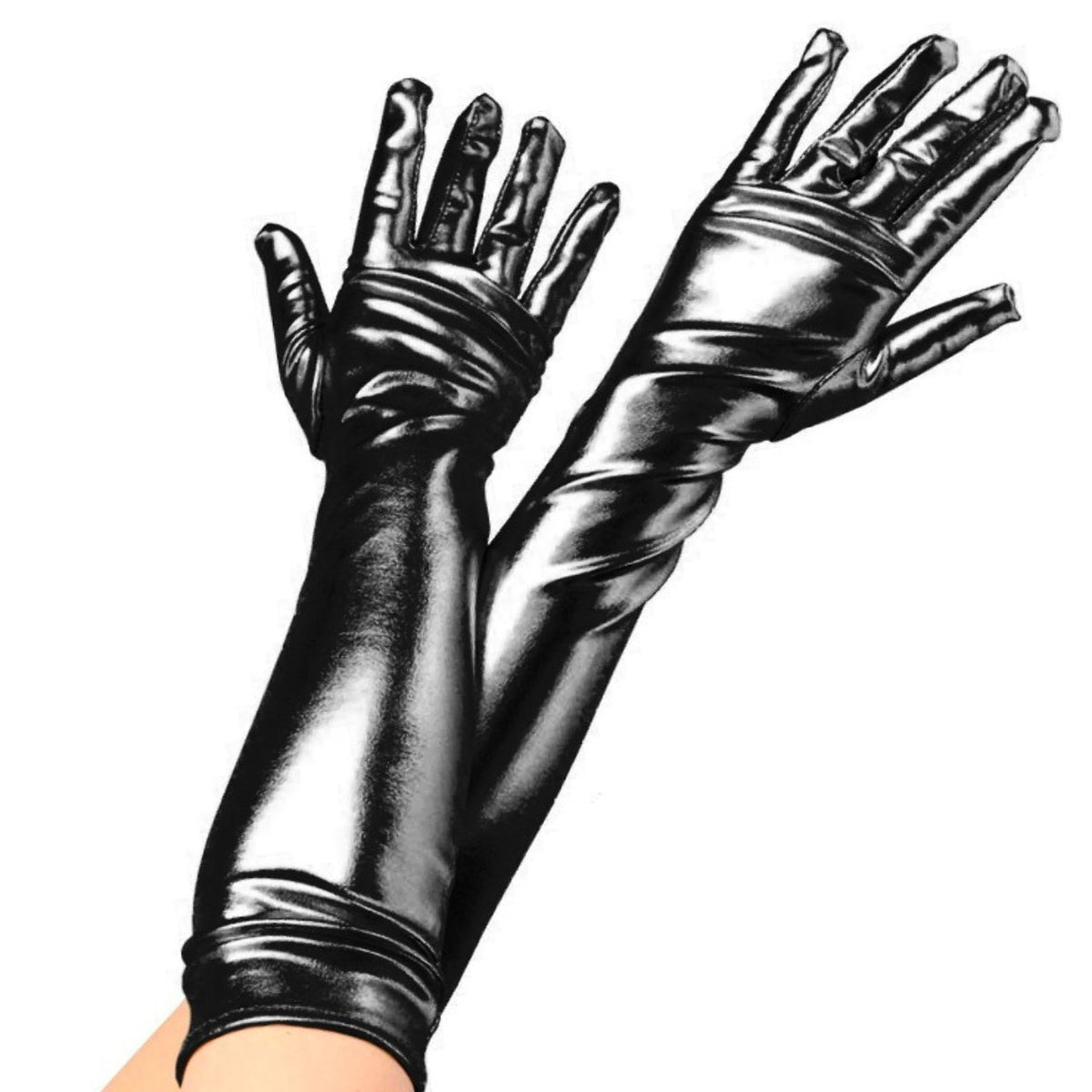 Long Black Metallic Gloves