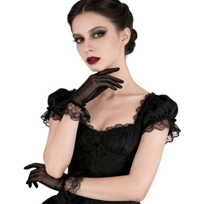 Black Gloves with Lace Ruffle