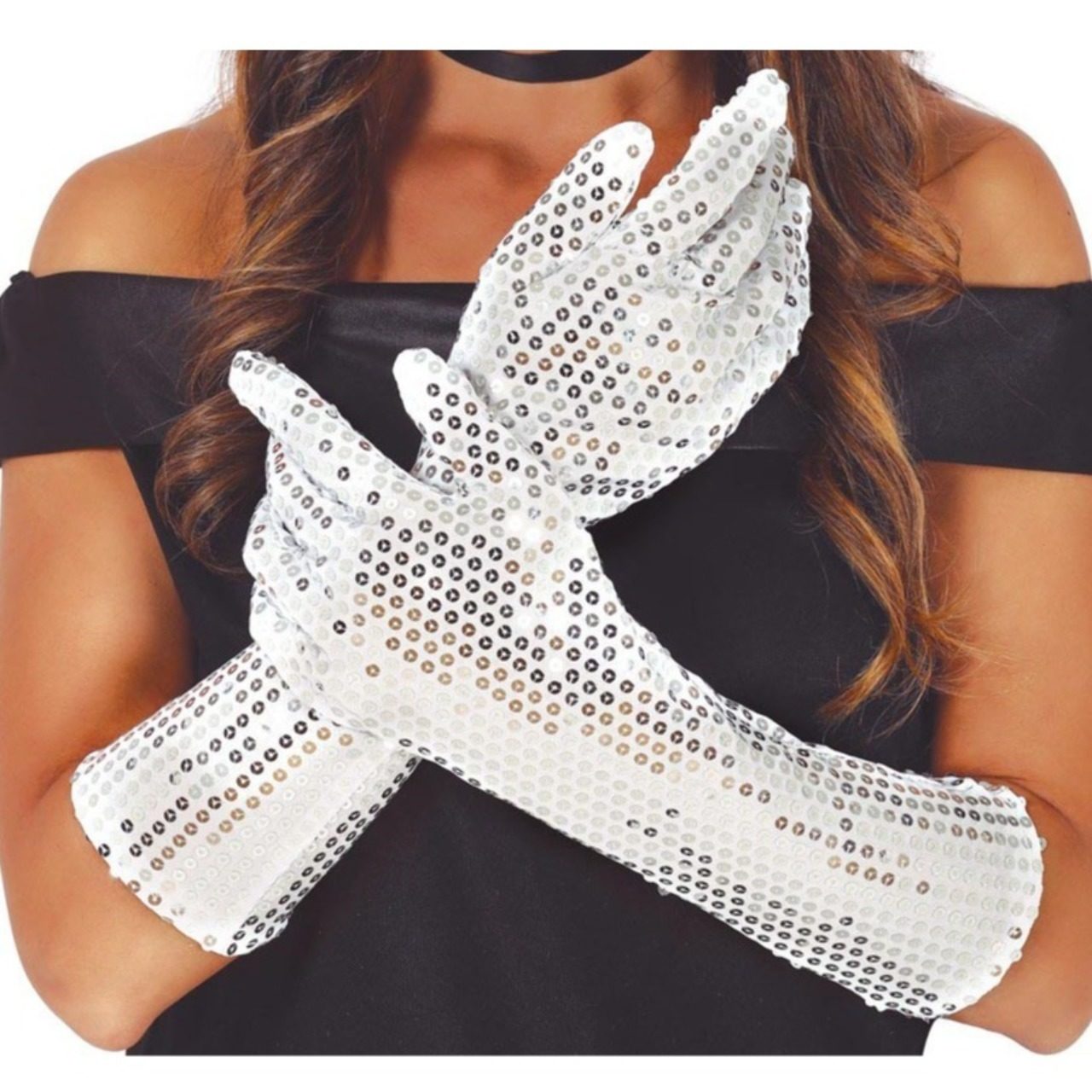 Long Silver Sequin Gloves