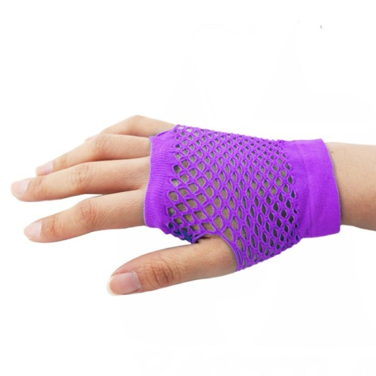 Short Violet Fishnet Gloves