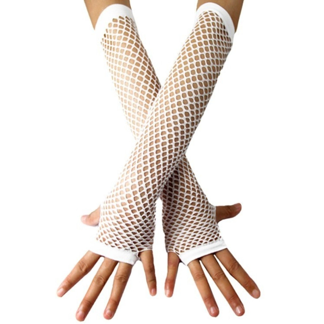 Long White Fishnet Gloves