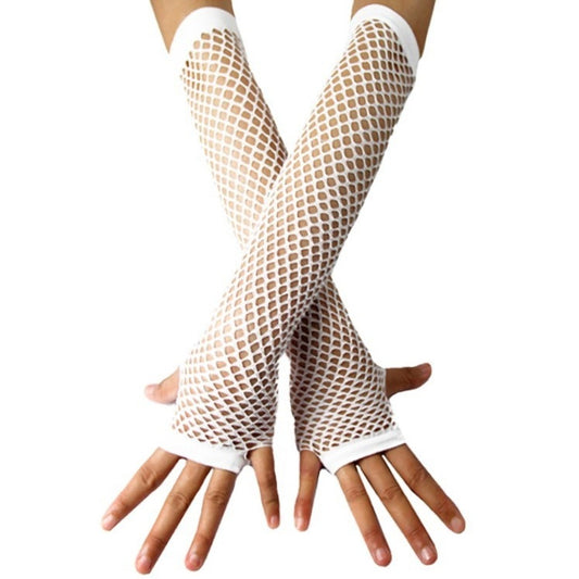 Long White Fishnet Gloves