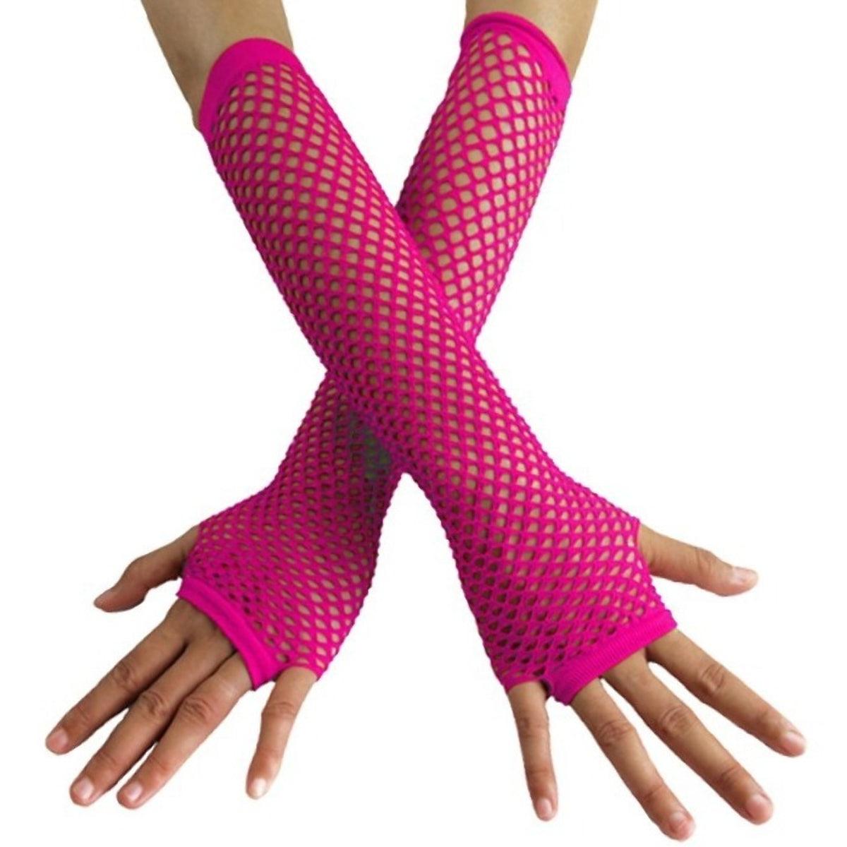 Long Fuchsia Fishnet Gloves