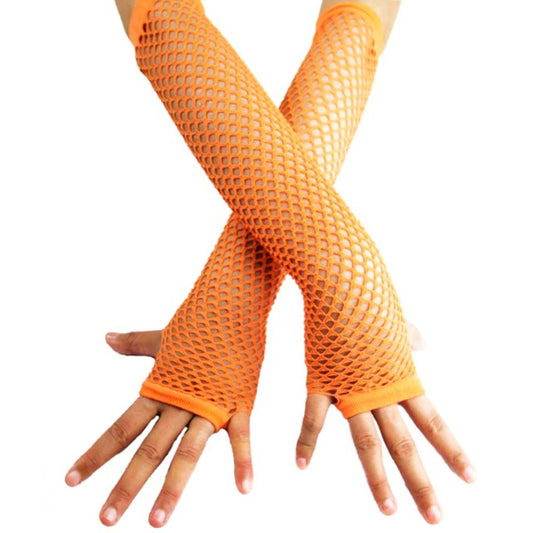 Long Orange Fishnet Gloves