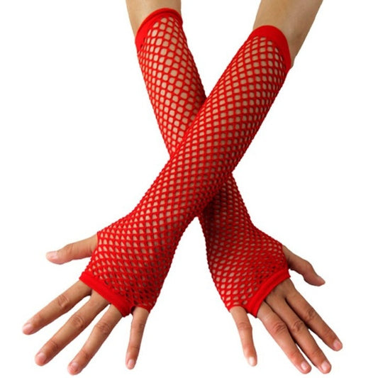 Long Red Fishnet Gloves