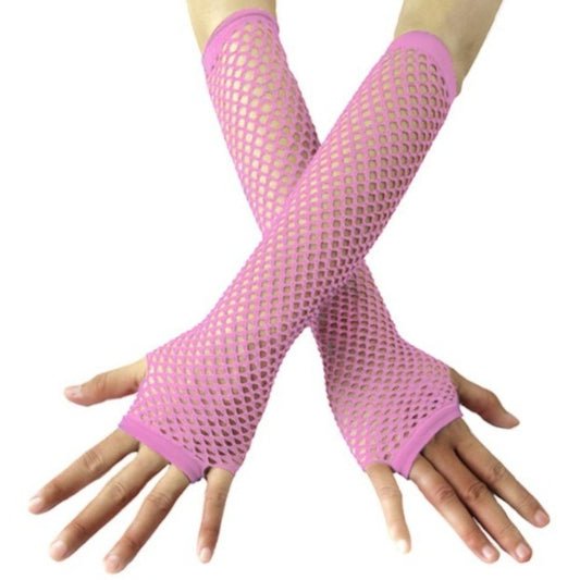 Long Pink Fishnet Gloves