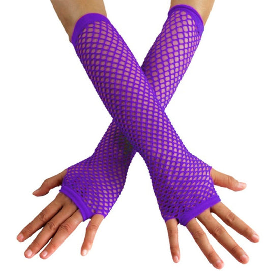 Long Purple Fishnet Gloves