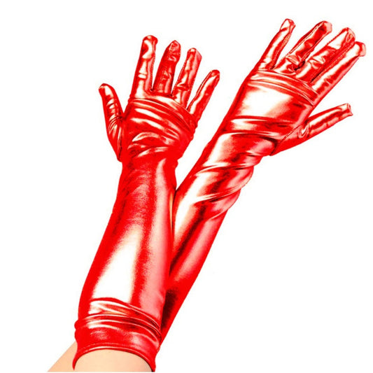 Long Red Metallic Gloves