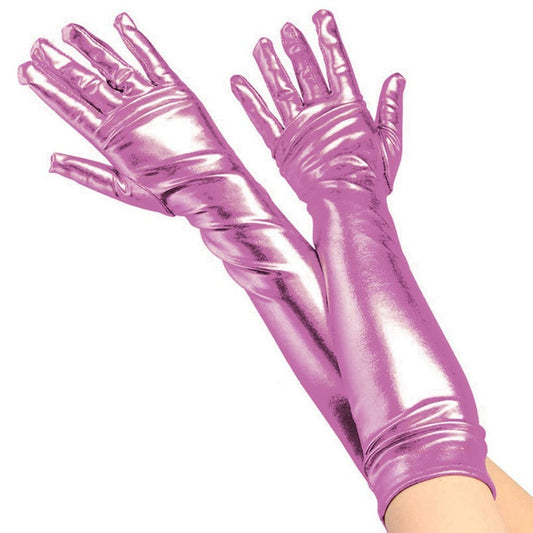 Long Pink Metallic Gloves
