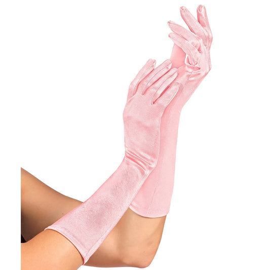 Long Pink Satin Gloves